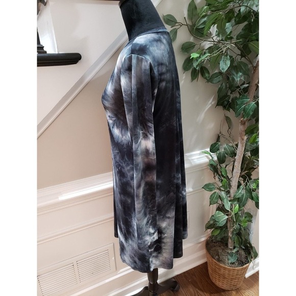 Dress Up Black & White Tie Dye Rayon V-Neck Long Sleeve Knee Length Dress Small - Picture 7 of 12